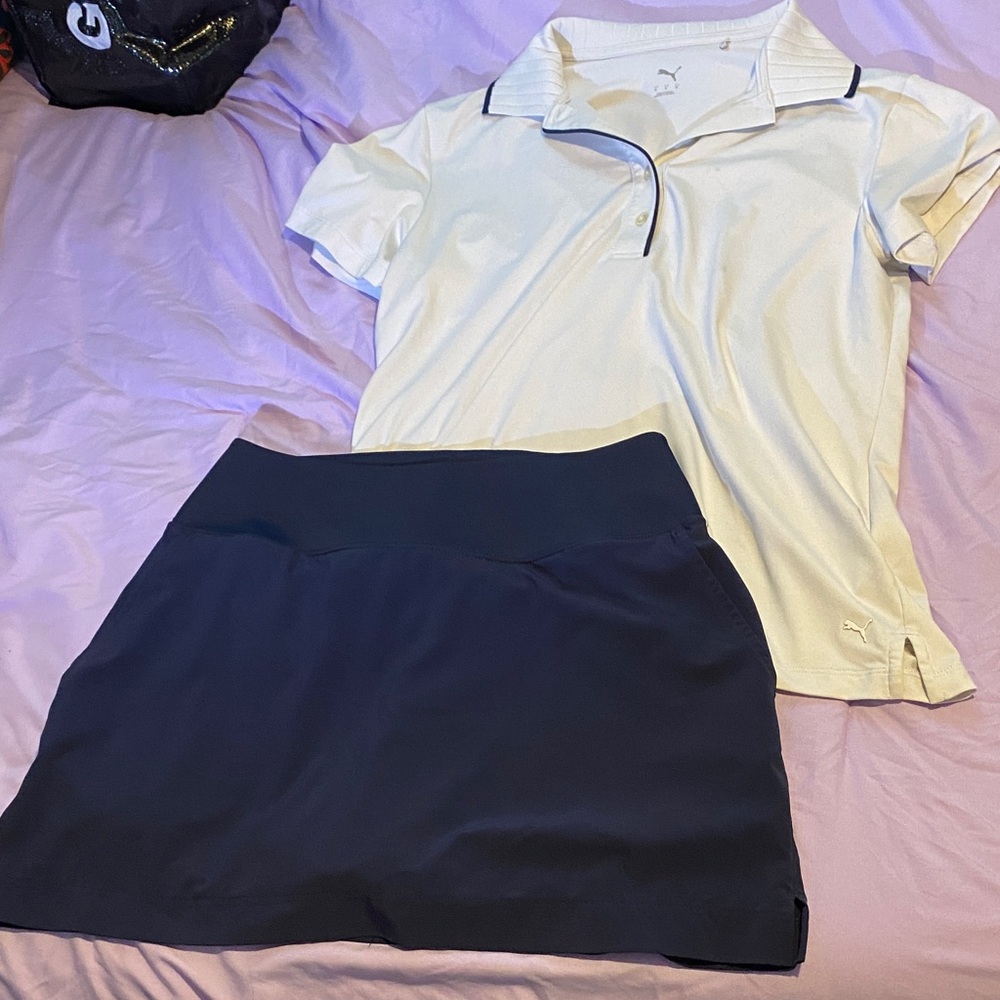 Puma White Polo and blue Skirt Combo
